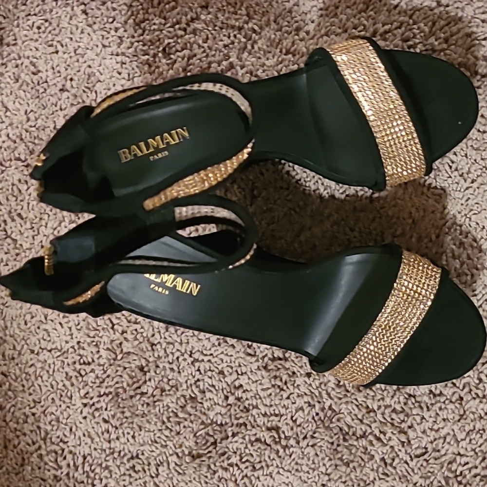 Black and gold balmain wedges sz39 or 8- 8.5